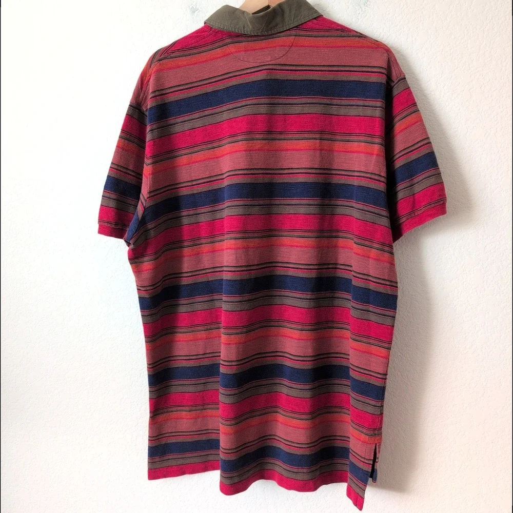 Vintage 90s Polo Ralph Lauren Mens XXL Striped Polo Shirt Red Navy Olive Green